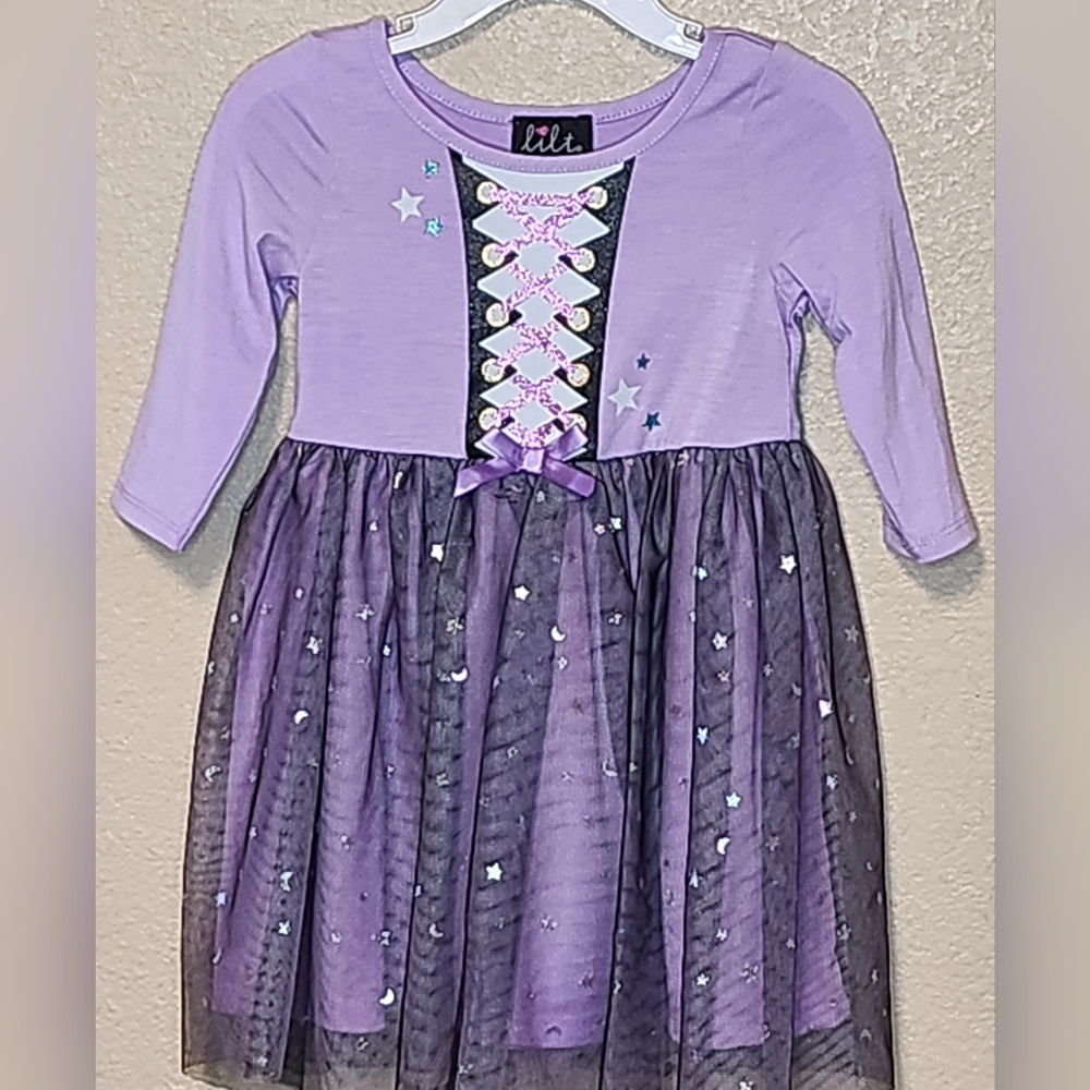 Lilt Girls Lilac Dress With Black Starry Overlay Sizes 2T, 3T & 6 NWOT